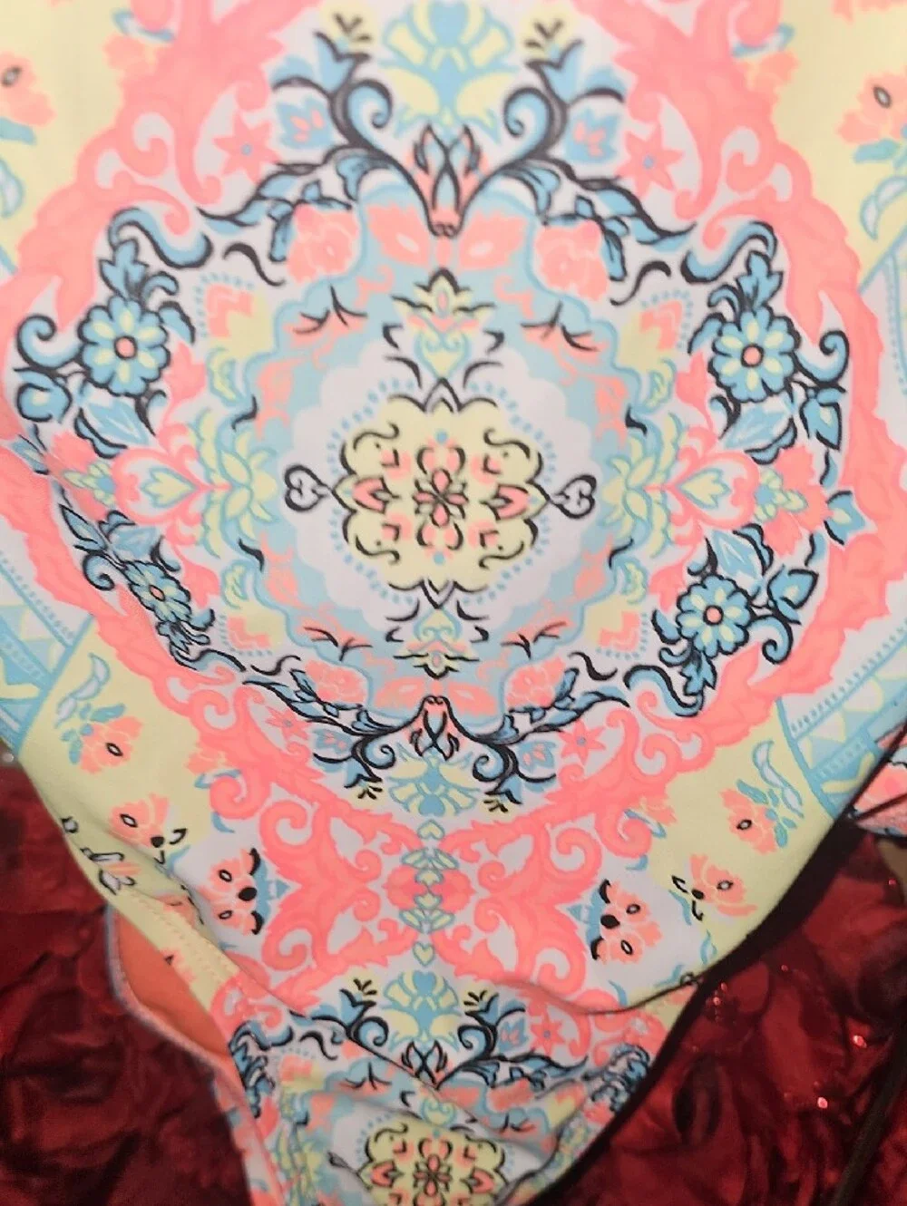 Justice Girls Coral and Light Blue Medallion One-Piece Bodysuit Size 14